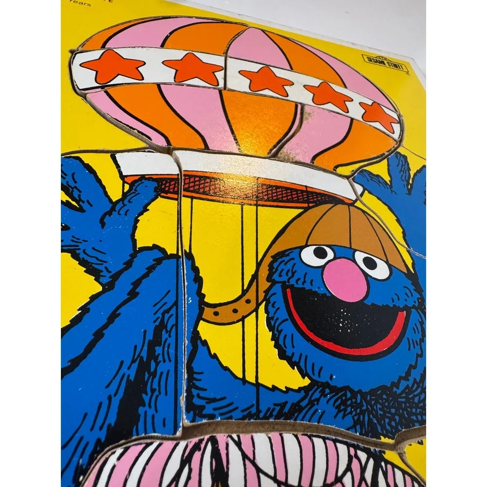 VTG Playskool Sesame Street Grover Hot Air Balloon Puzzle 10pc Frame Tray 315-21